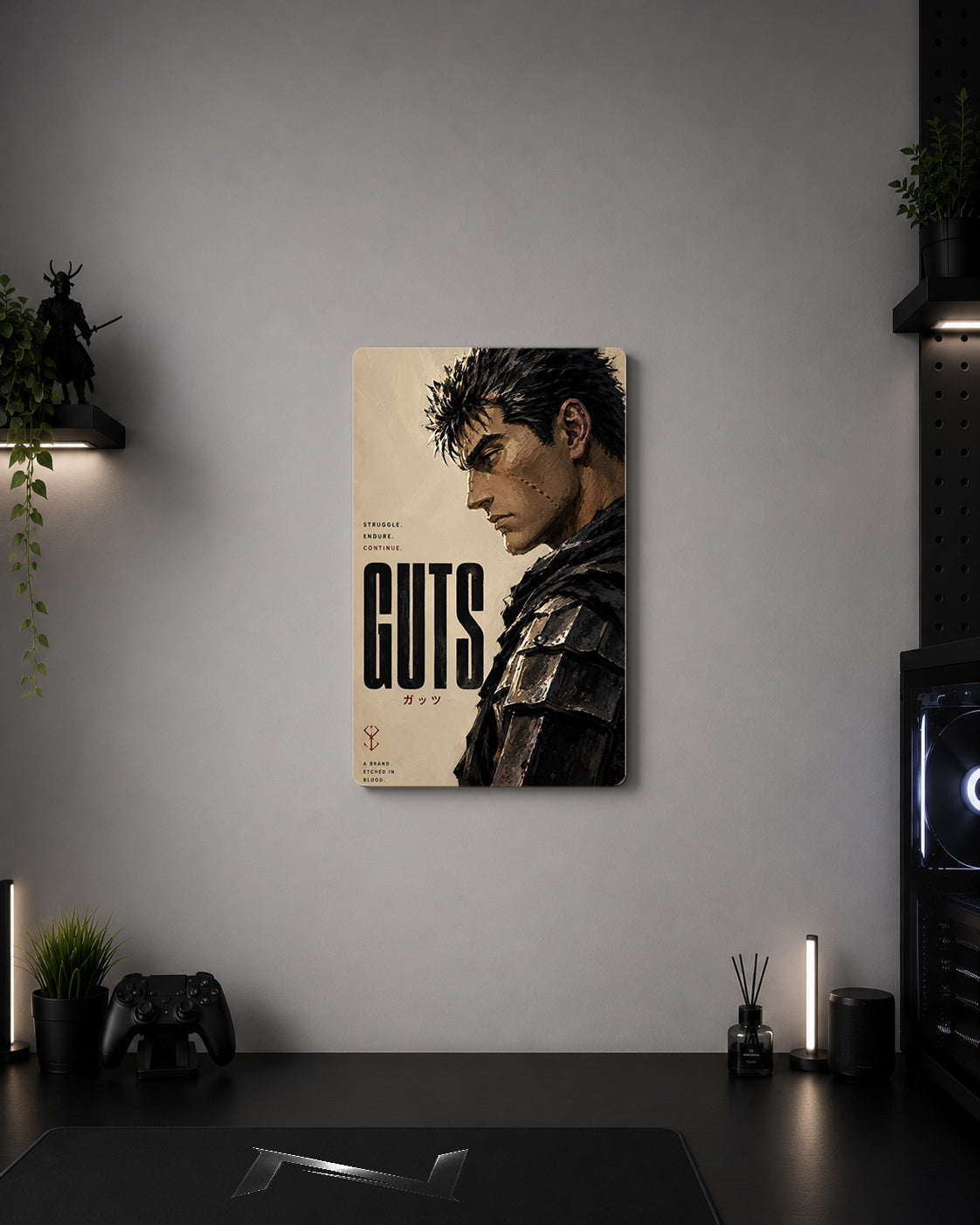 Berserk Guts "Struggle. Endure. Continue." Black Swordsman Editorial Metal Duvar Tablosu
