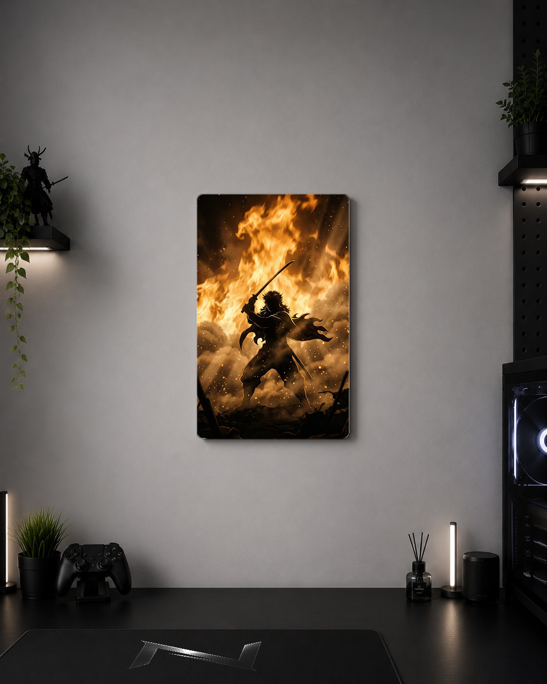 Demon Slayer Rengoku Flame Hashira Silhouette Metal Duvar Tablosu
