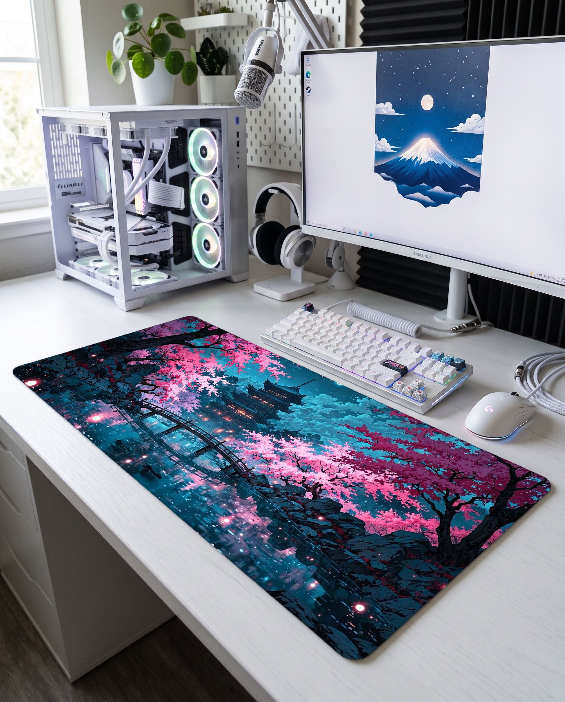 Turkuaz Gece: Sakura Köprüsü Mouse Pad