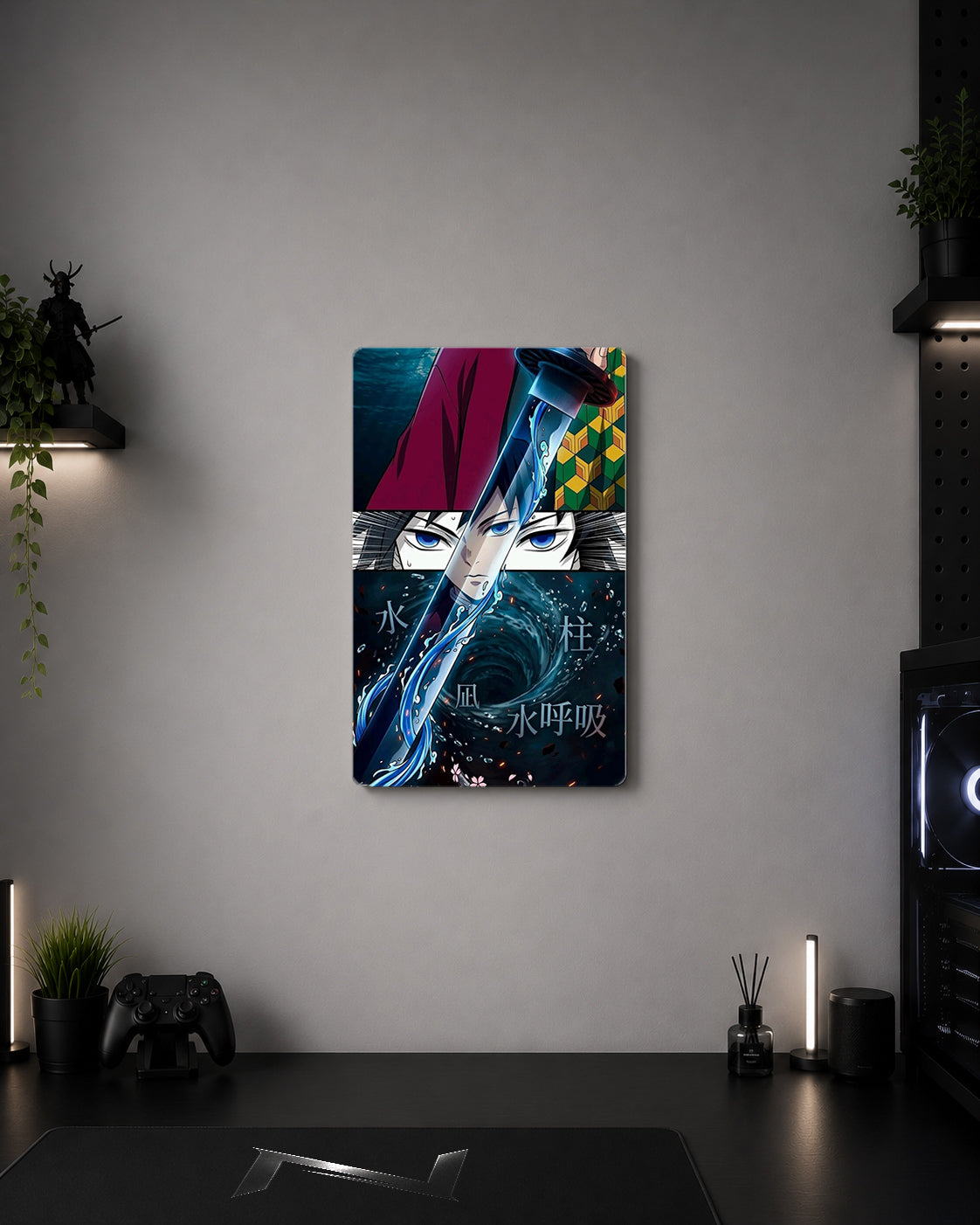 Demon Slayer Giyu Tomioka Water Hashira Katana Reflection Metal Duvar Tablosu