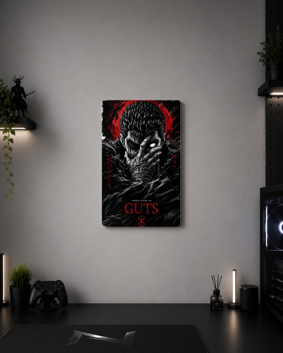 Berserk Guts "I Struggle, I Endure, I Kill" Brand of Sacrifice Metal Duvar Tablosu