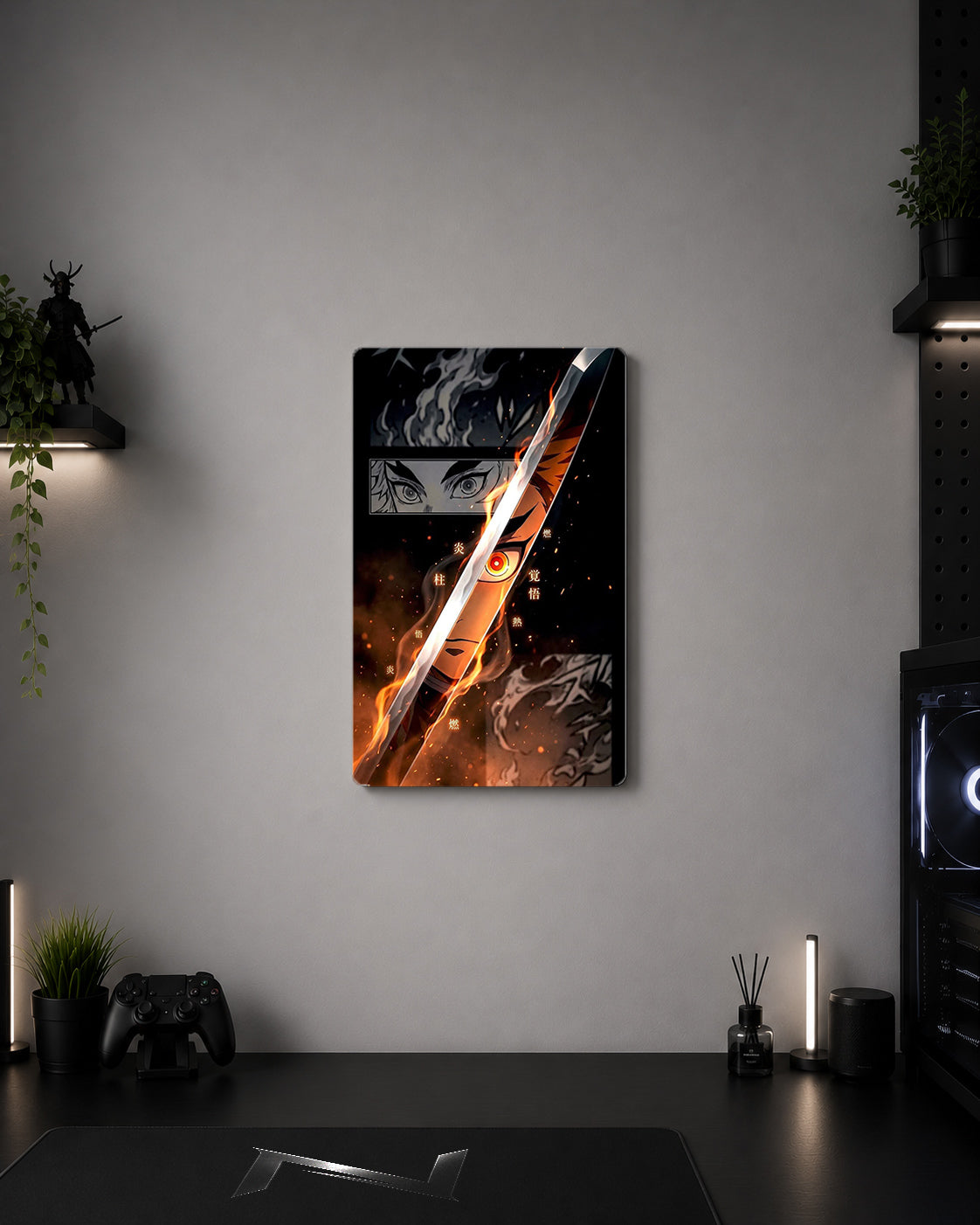 Demon Slayer Rengoku Flame Hashira Katana Reflection Metal Duvar Tablosu